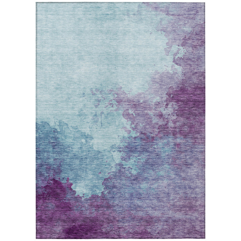Tapis extérieur lavable abstrait bleu ciel et mauve 9 pi x 12 pi