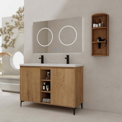 48" Freestanding Bathroom Vanity With Double Sink And Storage Rack, Soft Close Doors(KD-Packing)