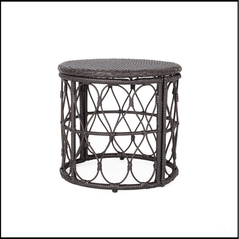 Table d'appoint Bruce Wicker Weave avec rotin en polyéthylène durable et conception compacte pour une utilisation intérieure et extérieure