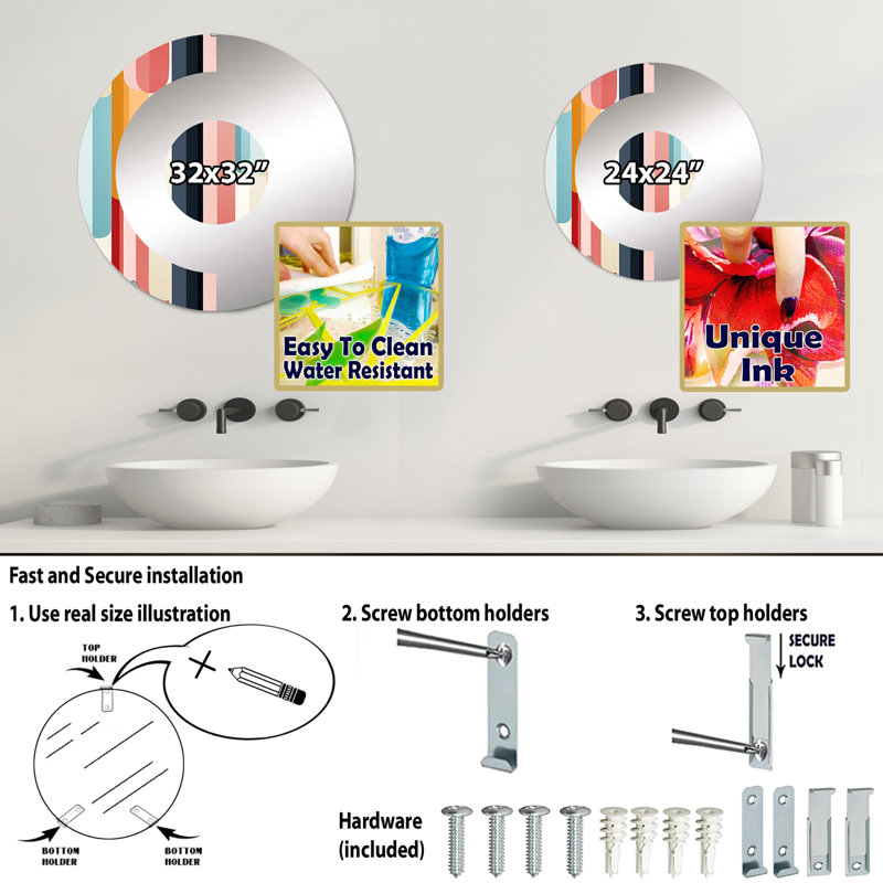 Gilbye - Miroir mural demi-cercle, 23,6 po x 23,6 po