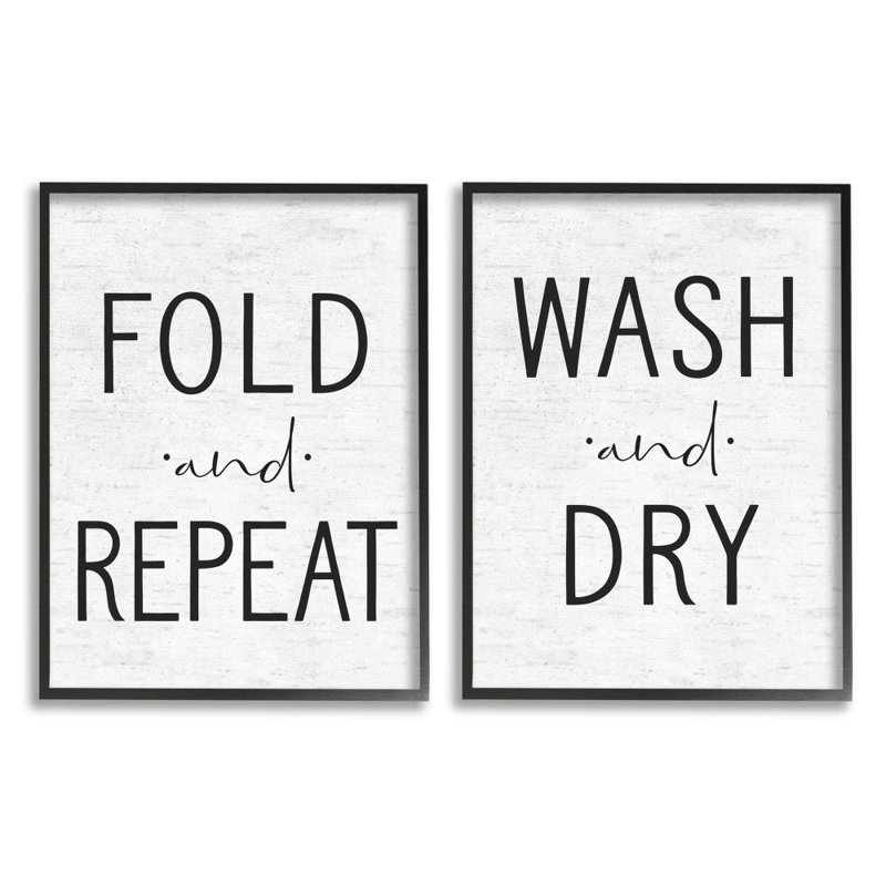 Ensemble de 2 reproductions d’art, "Laundry fold Laundry fold Wash dry" par Alphaband lined-ensemble de 2 reproductions d’art