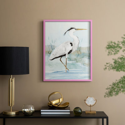 Heron on Blue I, reproduction encadrée - bois massif