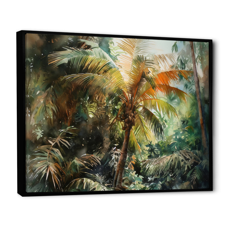 «Green Palm Tree Paradise I», reproduction sur toile, H 30 po x l 40 po x P 1,5 po, Cadre flottant noir