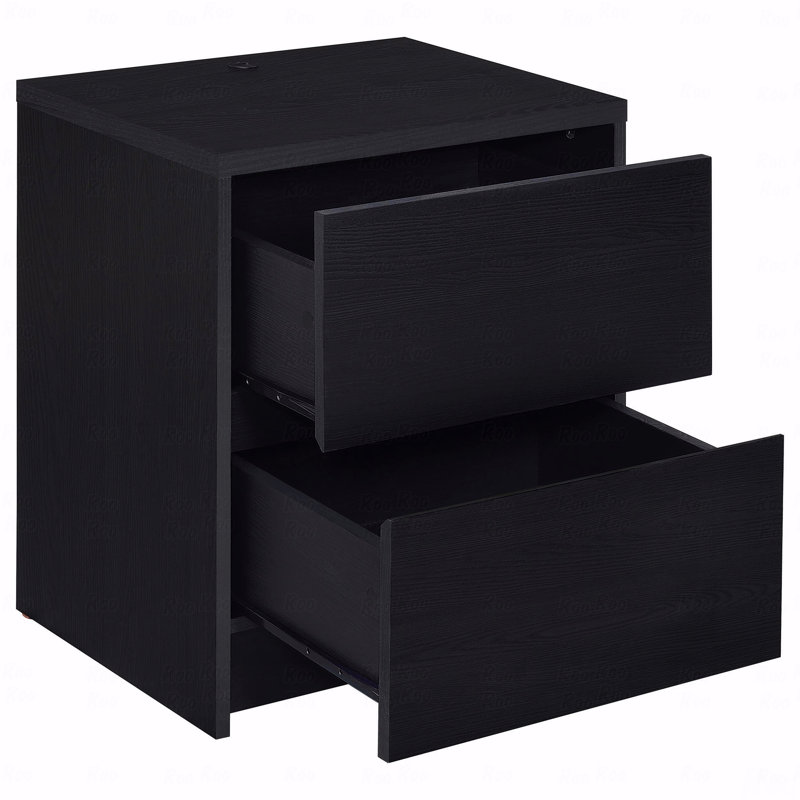 Table de chevet 2 tiroirs, lumières DEL et USB, Noir