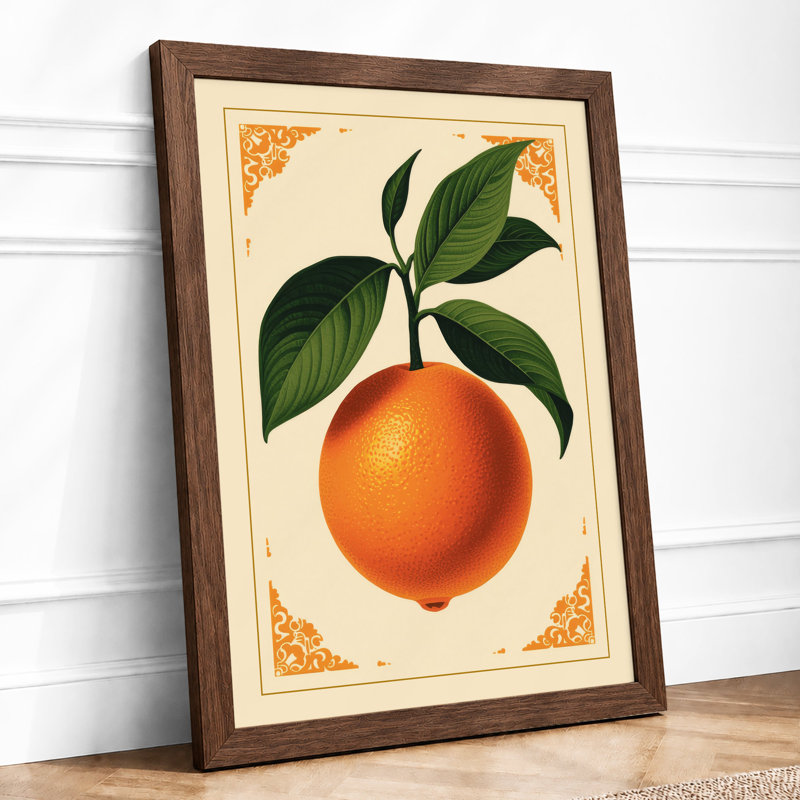 Orange Study Botanical - Framed Print, A2 - 59.4 x 42.0 cm, Walnut