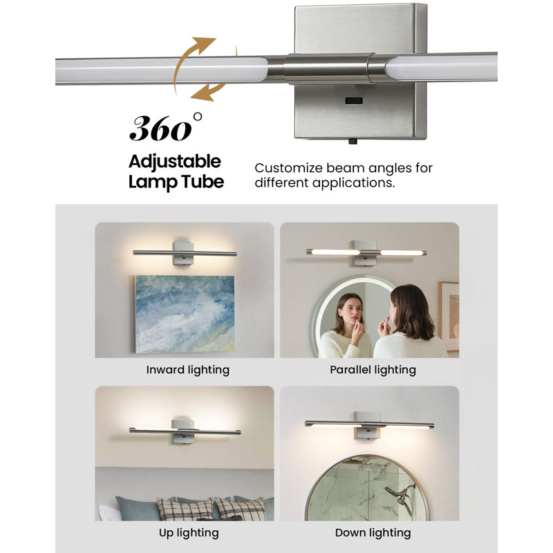 Éclairage de meuble-lavabo à intensité variable 24 po 5 CCT, barre de bain rotative à 360 ° DEL, Nickel