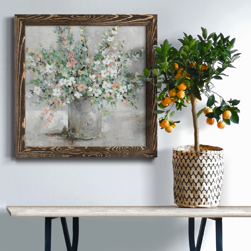 " Farmhouse Retreat " Painting Print, Distressed Walnut Framed Canvas, 17" H x 17" W x 1.5" D