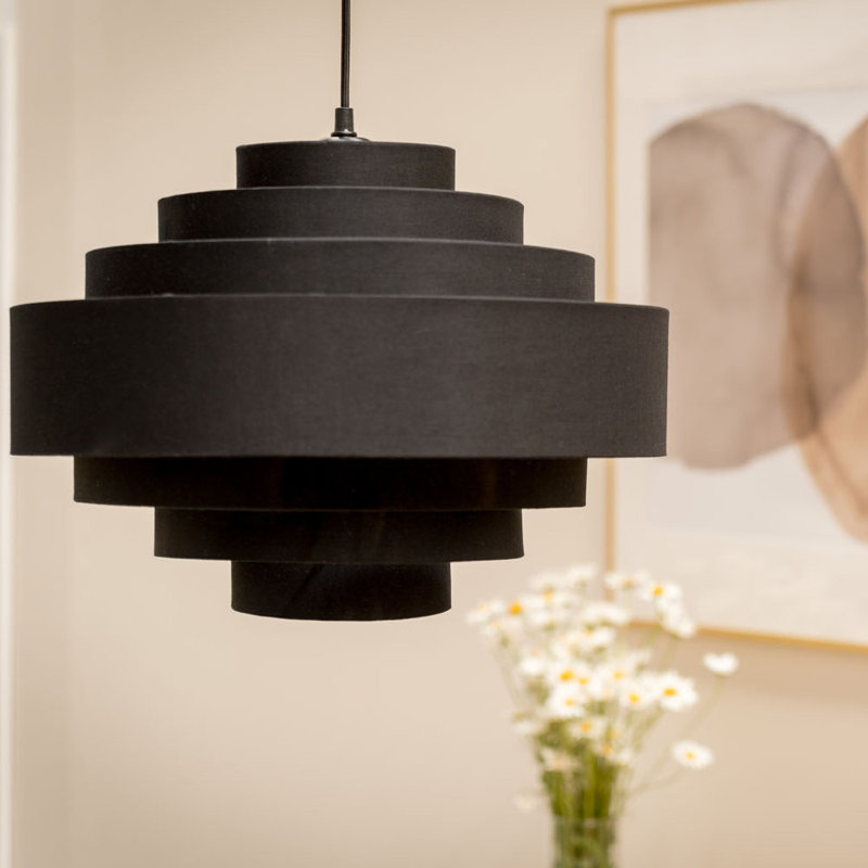 33cm H Fabric Drum Pendant Shade ( Screw On ), Black