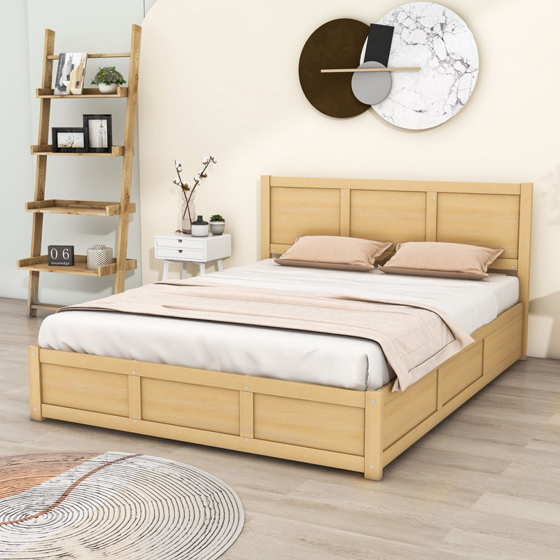 Satbir Wood Platform Bed with 2 Drawers and Headboard, Queen