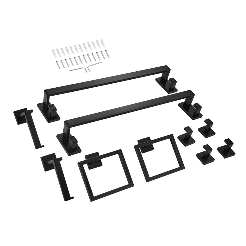 Ensemble de quincaillerie de salle de bain 10 pièces noir mat, barres à serviettes, supports et accessoires en acier inoxydable
