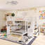 Lit superposé double au-dessus de simple avec cadre en bois avec bureau, tiroirs et tablettes-1863078931
