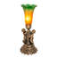 13" High Amber/Green Tiffany Pond Lily Twin Cherub Accent Lamp-17109939