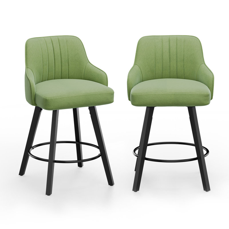 Modern Upholstered Swivel Bar Stool, Green, 2