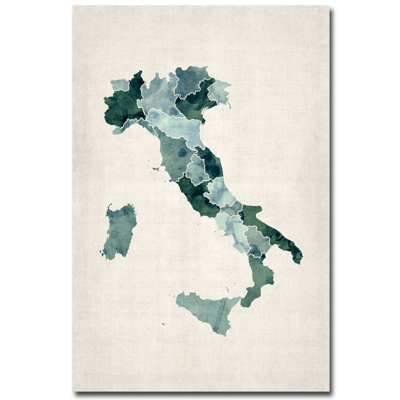Impression sur toile, "italie carte aquarelle" par michael tompsett, H 24 po x l 16 po x P 2 po