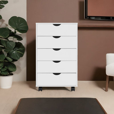 Bucherie Elegant 5-Drawer Decorative Filing Cabinet on Wheels – Durable Lateral Wood File Cabinet for Streamlined Office Storage and Enhanced Organization