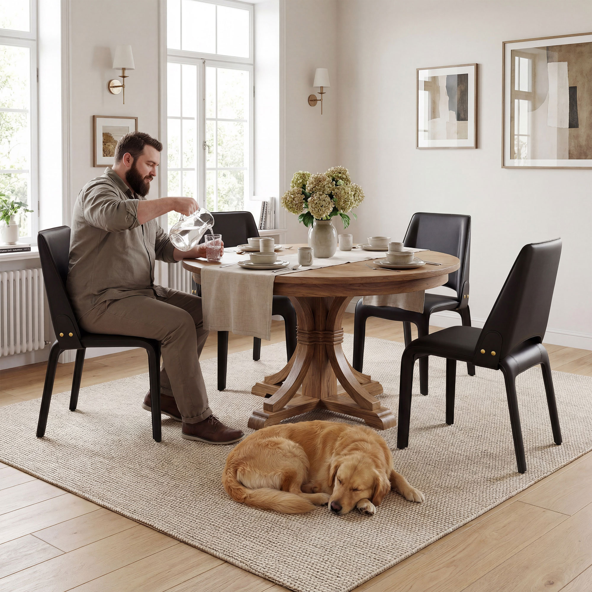 Vannes Vegan Leather Dining Chair, Black, 3, Minimal Assembly Needed