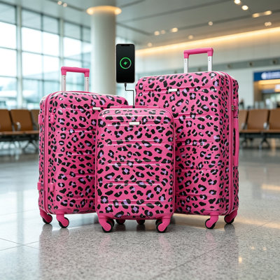 Ensemble de 3 valises de 20 pouces avec port USB, bagage à main certifié Airline, bagage rigide en ABS + PC avec roulettes pivotantes, convient aux vacances en voyage / aux voyages d'affaires / à la vie sur le Campus