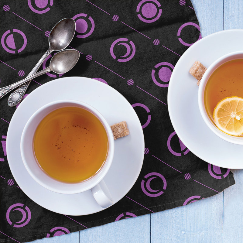 Torchon Moon phases, Noir / lilas, Croisé en coton
