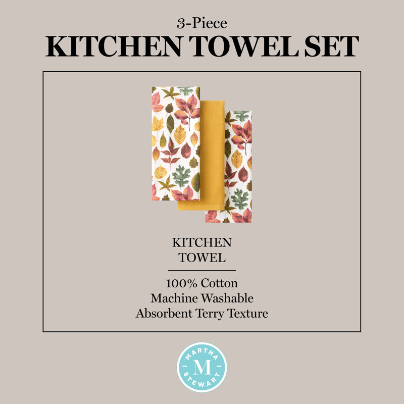 Autumn Harvest Falling Leaves Cotton Kitchen Towel Set