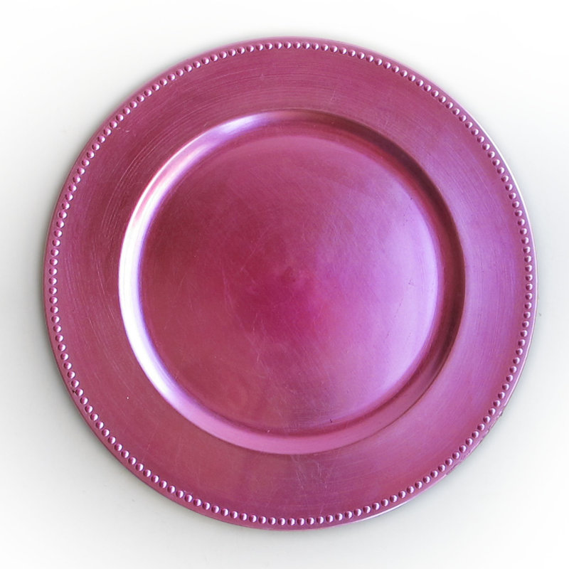 Metallic Pink 13" D Beaded Charger Plate, Metallic Pink