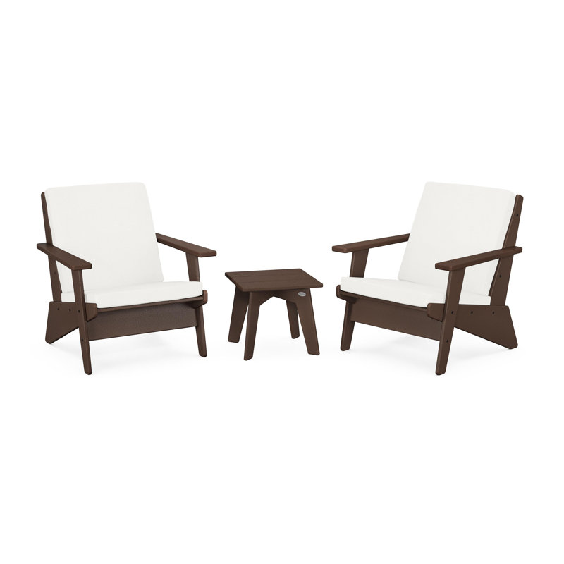 Riviera Modern Lounge 3-Piece Set, Natural Linen, Mahogany