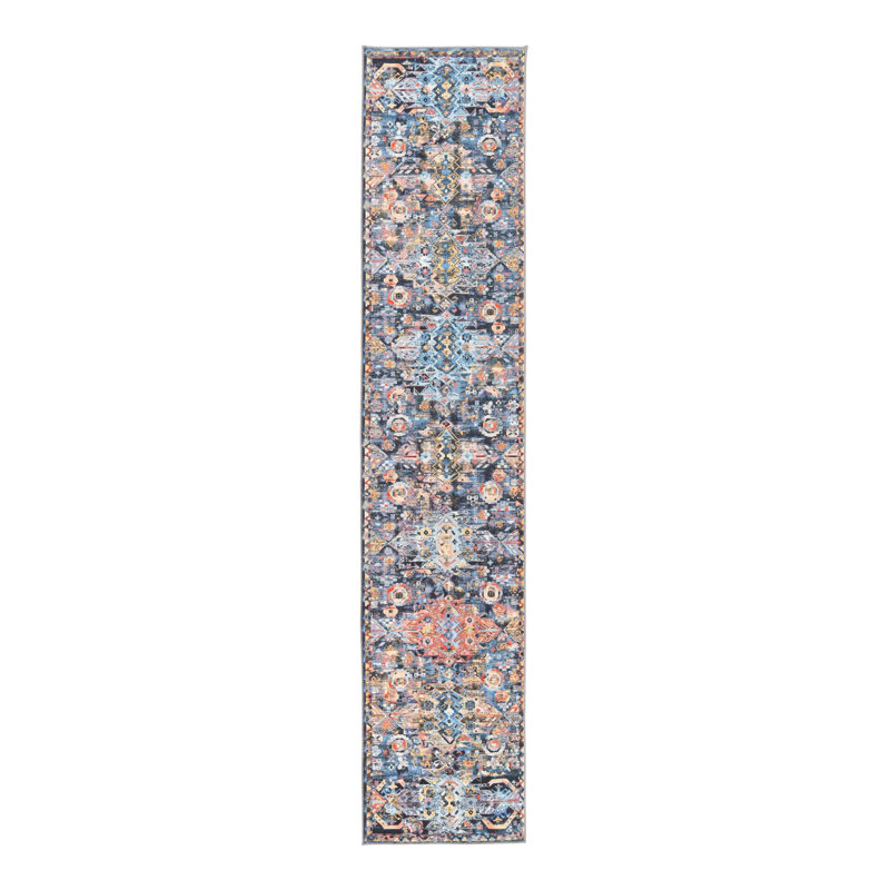 Tapis bleu marine Southwestern / Lodge, Tapis de couloir 2 pi 6 po x 12 pi