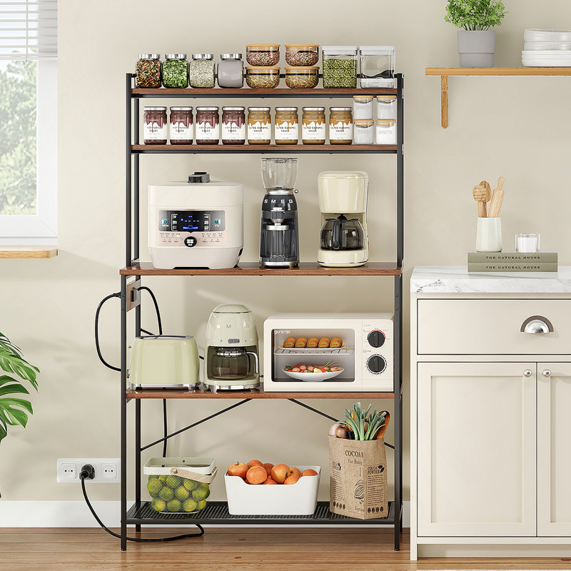 Grand support de boulanger à 5 niveaux avec prises électriques, support à micro-ondes de 39 pouces et bar à café, tablette de rangement pour la maison