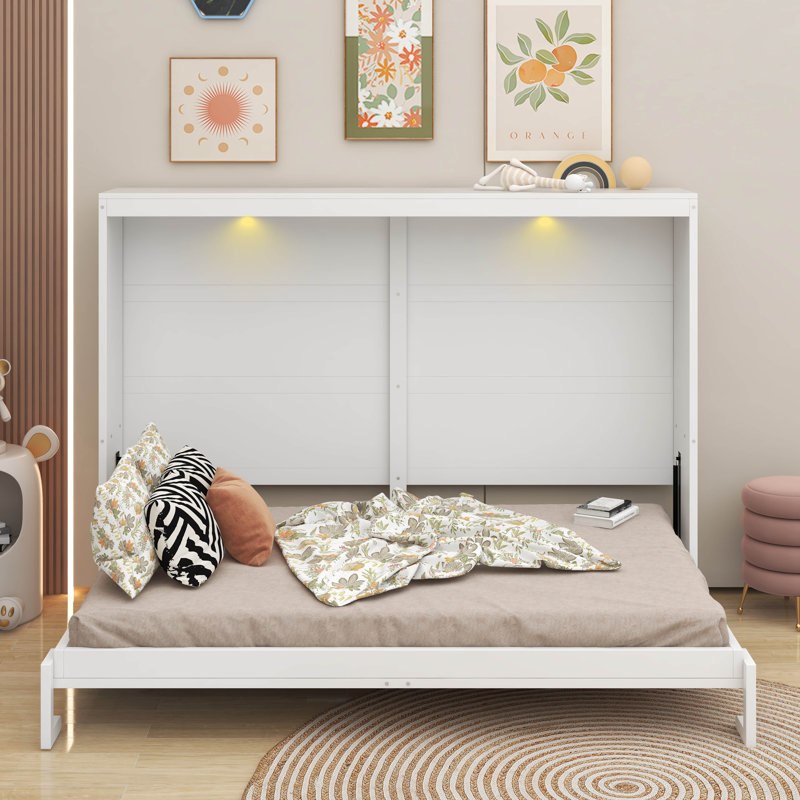 Grand lit escamotable avec DEL, Blanc