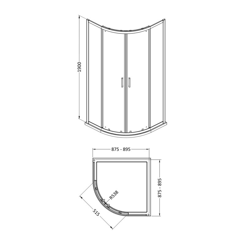 Bayswater 900mm Brushed Pewter Framed Shower Enclosure