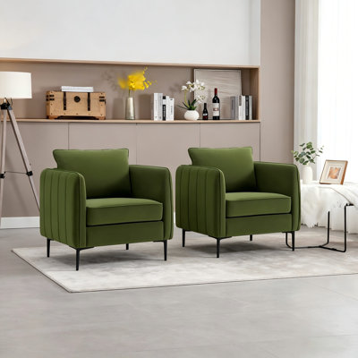 Accent Chair for Living Room, Velvet Comfy Single Sofa Chair Mid-Century Modern Armchair with 1 Pillow and Metal Legs for Bedroom Office Reading