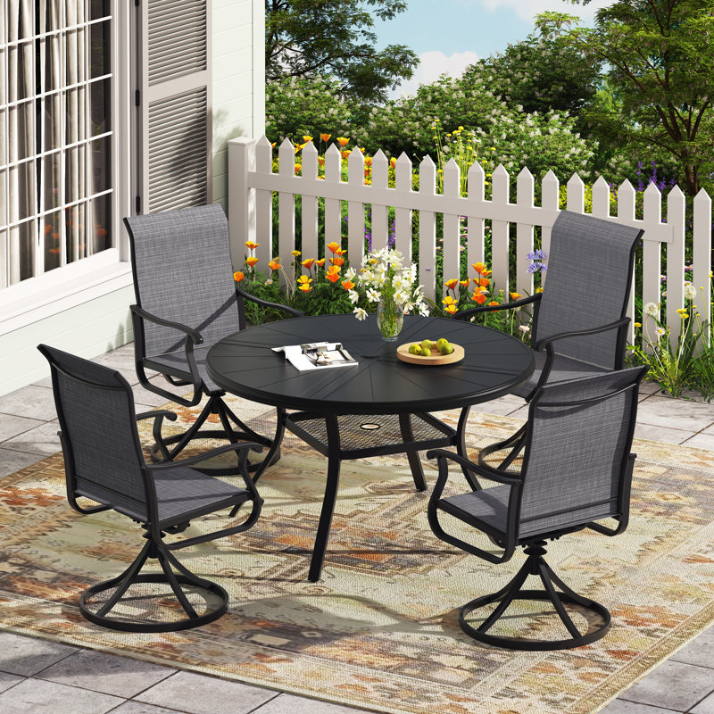 4-Person Aluminum Round Patio Dining Table, Black, 28" H x 40.6" L x 40.6" W