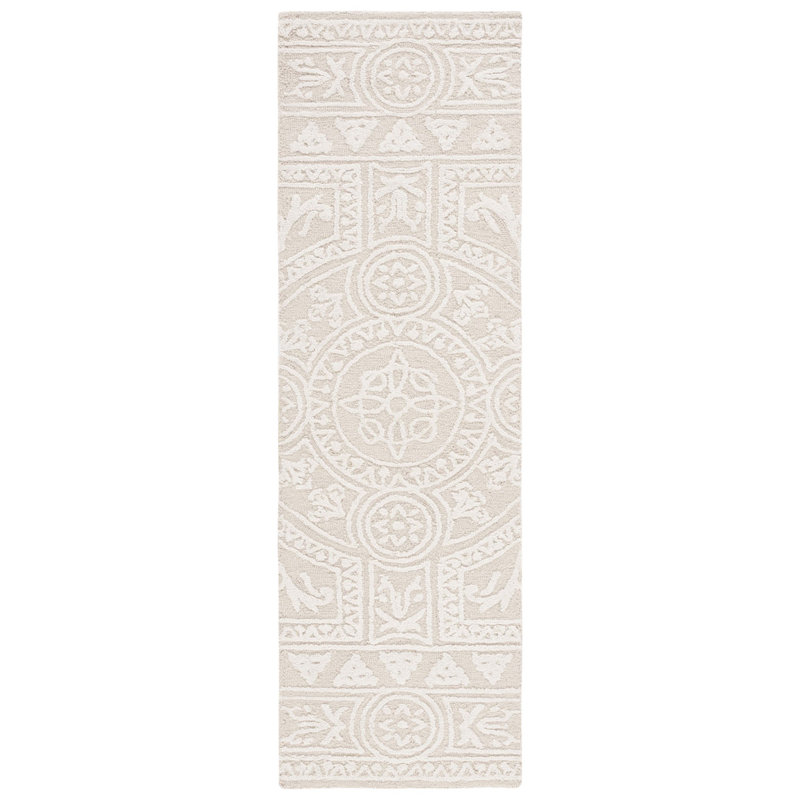 Tapis gris clair / ivoire en laine touffeté à la main Ferrera, Tapis de couloir 2 pi 3 po x 8 pi