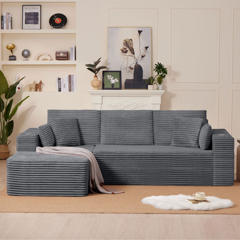 Canapé en L 102,76 po en forme de L avec méridienne Cloudy, Gris