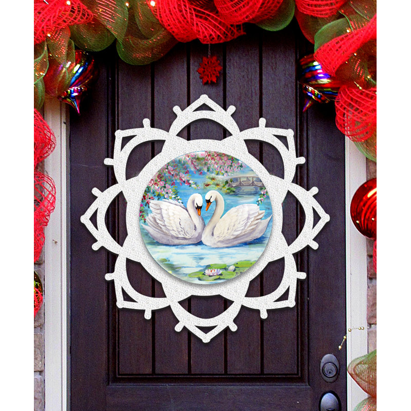 Décoration murale suspendue porte en bois figurine swans