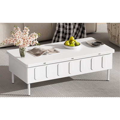 Table basse à plateau relevable avec 2 tiroirs, table centrale moderne avec compartiment de rangement caché, table de salon