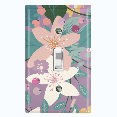 Plaque murale à interrupteur à bascule mauve multicolore avec fleurs tropicales colorées