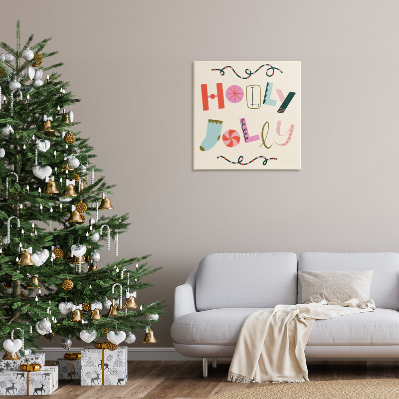 Holly Jolly, toile éclectique des Fêtes, design par Sazerelli Designs, 30" H x 30" W