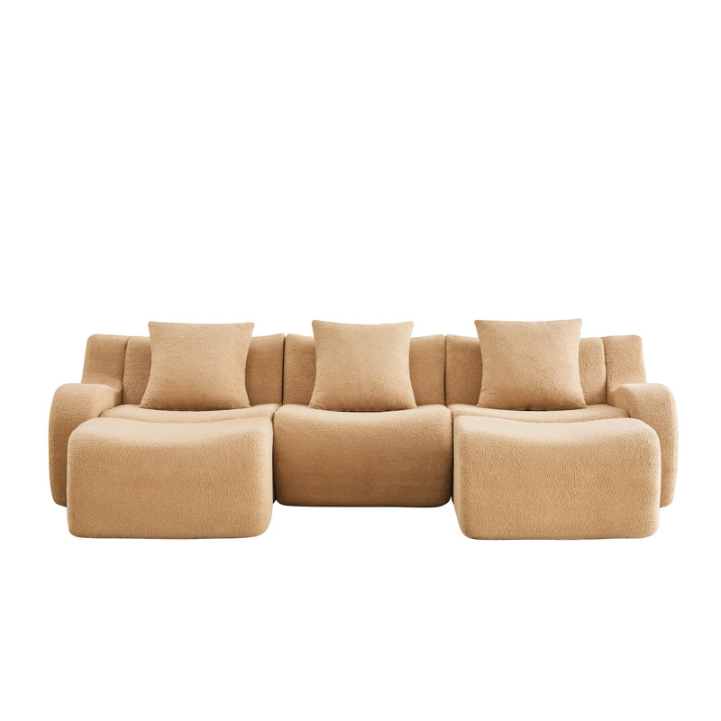 Canapé de 115,3 po en tissu désossé avec 2 repose-pieds mobiles et 3 coussins décoratifs, Chameau