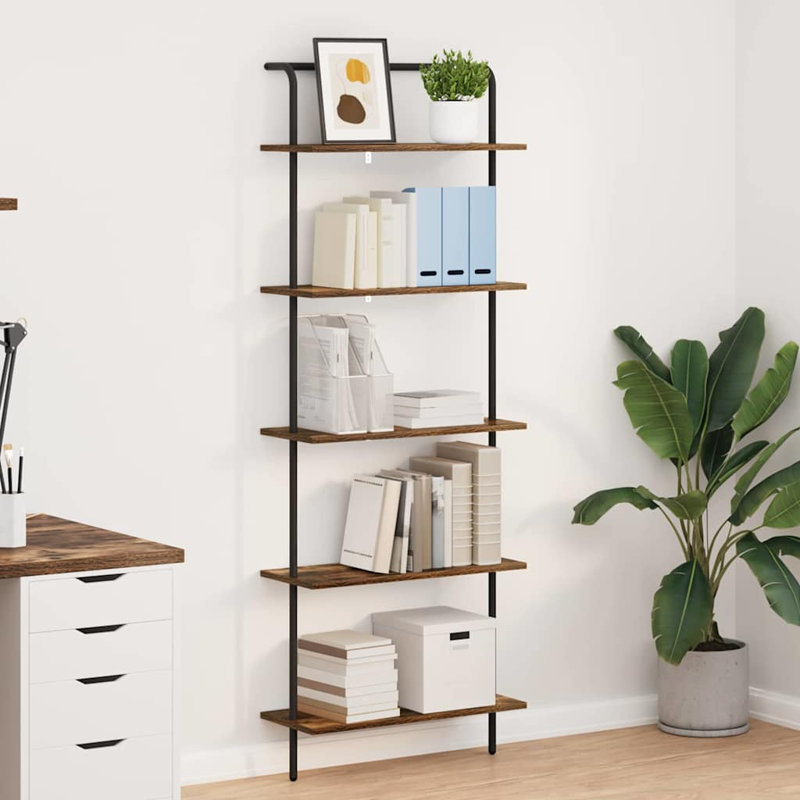  Bookshelf Old Wood Engineered Wood, (5 Shelves) 168cm H x 60cm W x 24cm D, Smoked oak