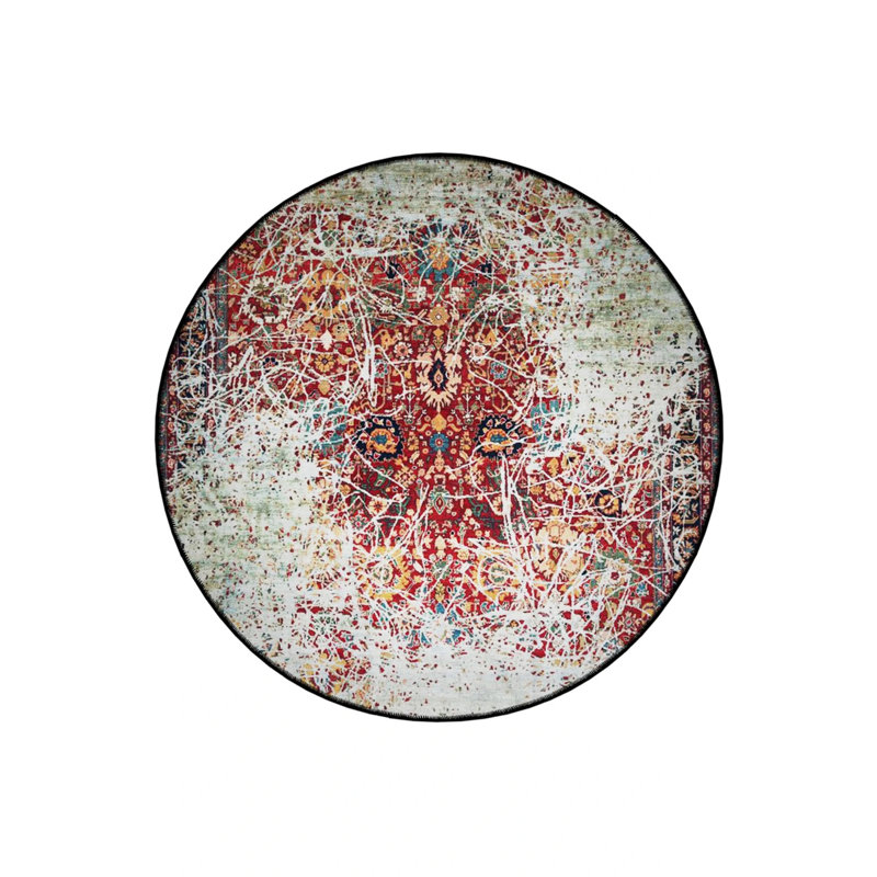 Burdy Beige Theme Traditional Motif Patterned Round Woven Base Vintage Decorative Carpet, Round 5'