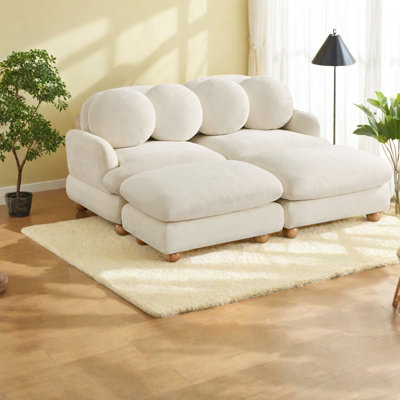 Canapés modulaires à compression, 2 places en chenille beige, style contemporain.