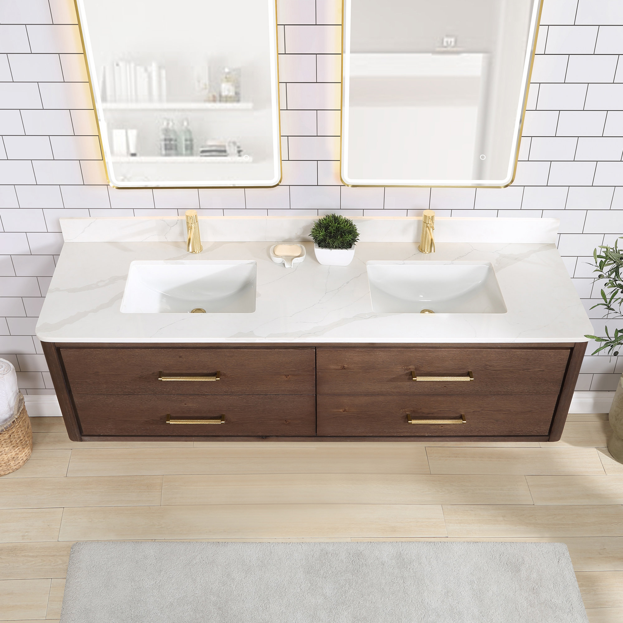 Cristo 72'' Double Bathroom Vanity, Dark Brown Oak