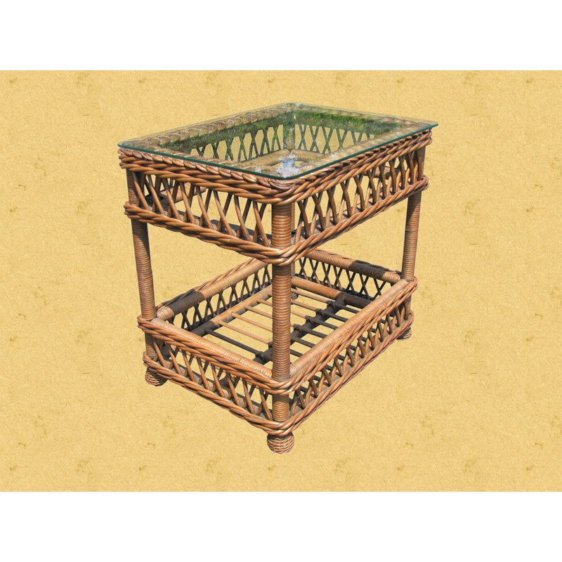 Rosado Glass Top End Table, Brownwash, 18.5" D
