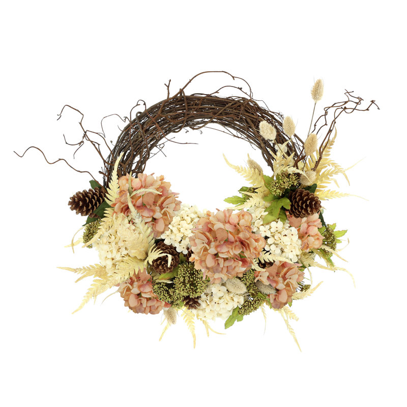 23" Queen Anne's Lace and Fern Wreath, Pink/Peach