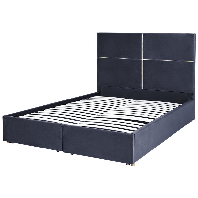 Okeden Upholstered Velvet Drawers Bed, European Double (140 x 200cm), Black