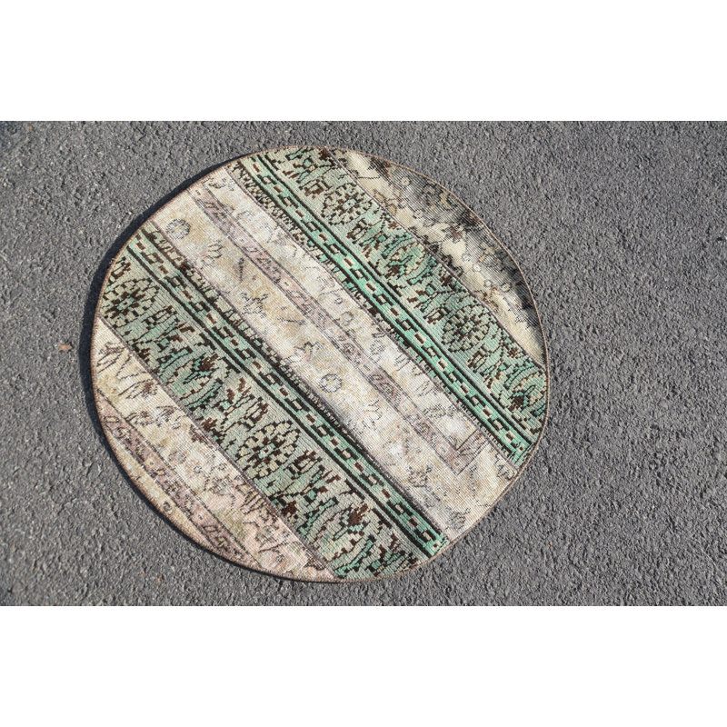 Tapis Oushak, tapis rétro, tapis turc, tapis de bain, petits tapis de 3 pi x 3 pi, tapis en laine, tapis vert moderne
