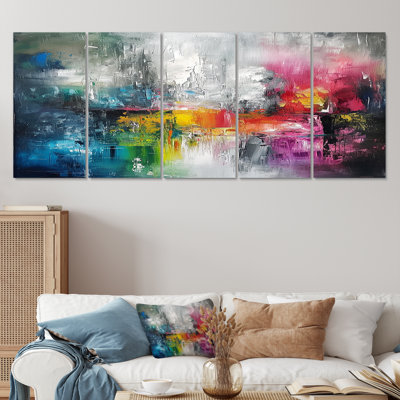 Vibrant Arcadia rétro arc-en-ciel - art mural abstrait, 5 pièces
