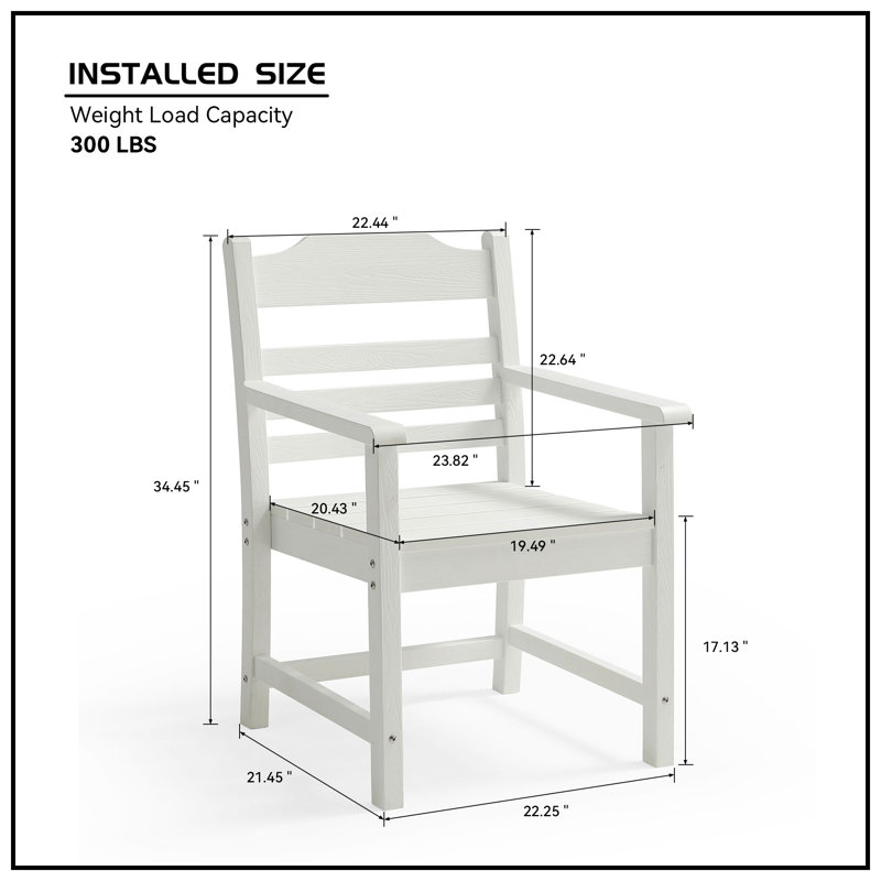 Set Of 2 White Outdoor Dining Chairs With Arms, HIPS Material Patio Chairs – All - Weather, Easy Clean, White