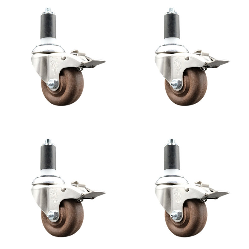 High Temp Glass Filled Nylon Stem Caster Set Lock Brake, 5" H x 5" W