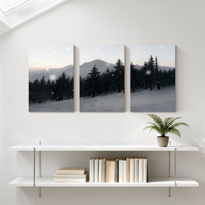 Winter forest Winter Forest Snowfall Mountain Landscape, ensemble de 3 reproductions d'art sur toile, H 30 po x l 60 po